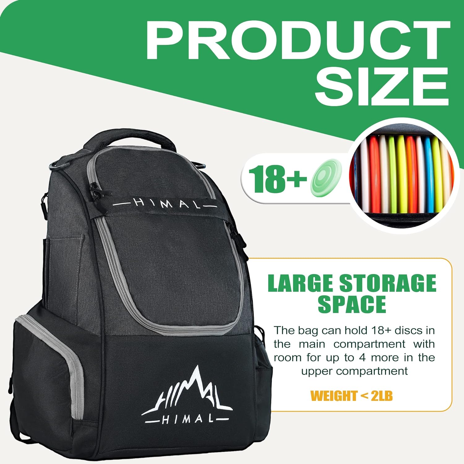 A product size overview of the HIMAL disc golf backpack